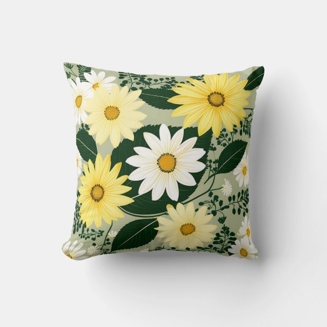 Elegant Yellow And White Daisies Flowers Throw Pillow (Front)
