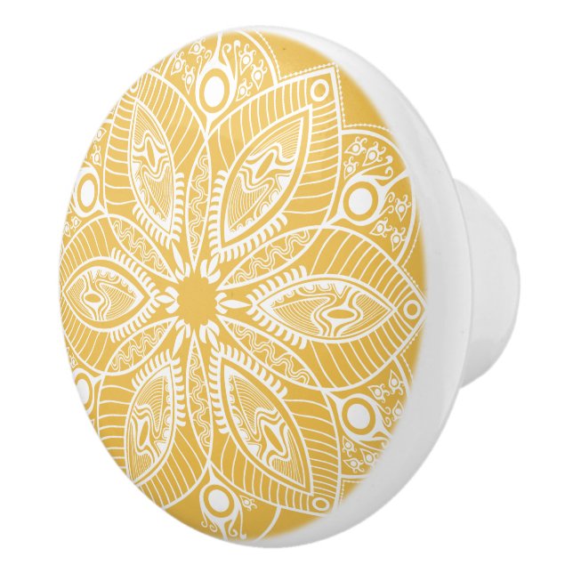 Elegant Yellow And White Floral Lace Design Ceramic Knob (Right)