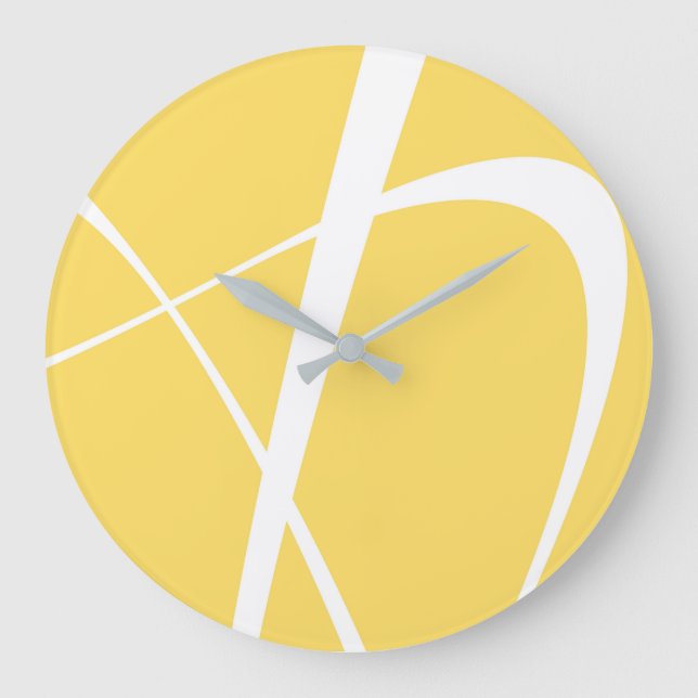 Elegant Yellow and White Modern Kitchen Large Clock (Front)