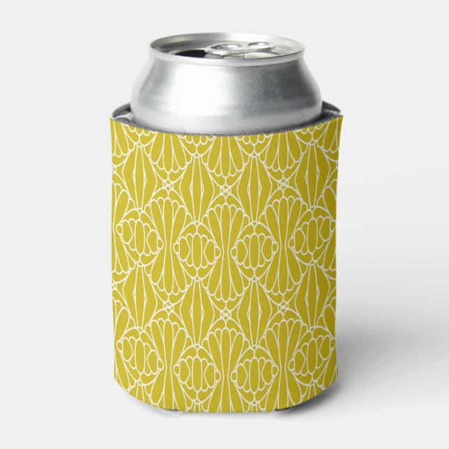 Elegant Yellow Art Deco Pattern with Diamond Motif Can Cooler (Can Front)
