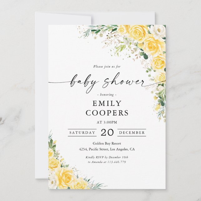 Elegant Yellow Baby Shower Invitation (Front)