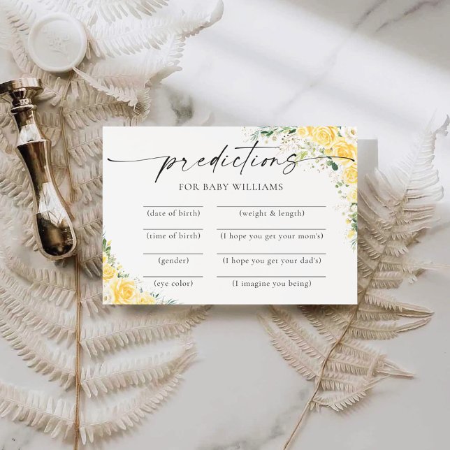 Elegant Yellow Baby Shower Predictions Card (Creator Uploaded)