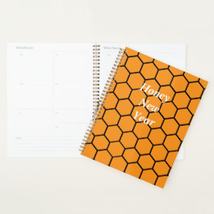 Elegant Yellow Black Honeycomb geometric Pattern Planner