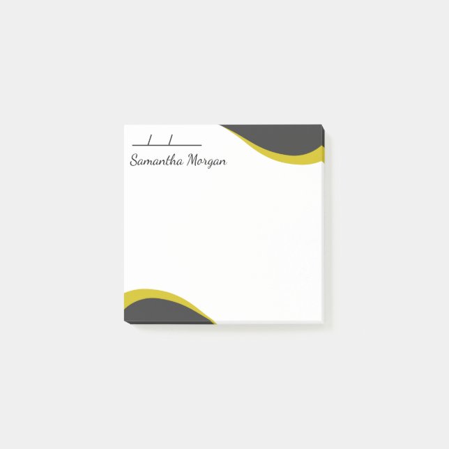 Elegant yellow & black waves customizable post-it notes (Front)