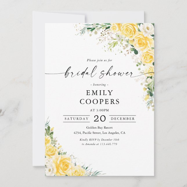 Elegant Yellow Bridal Shower Invitation (Front)