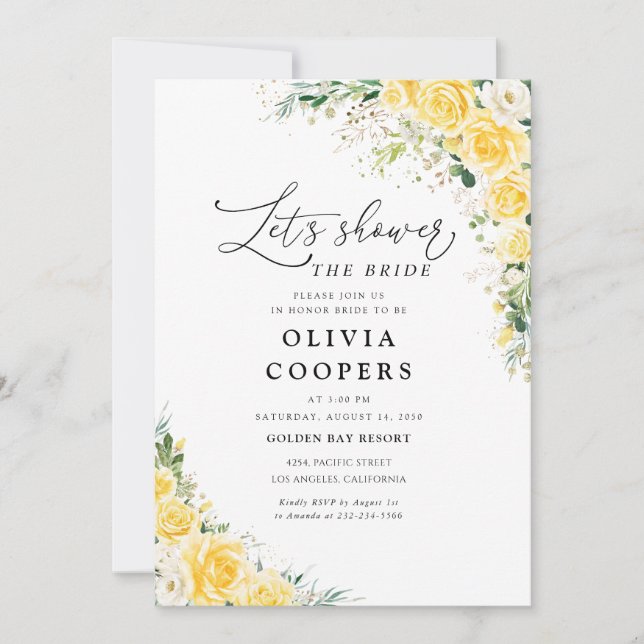 Elegant Yellow Bridal Shower Invitation (Front)