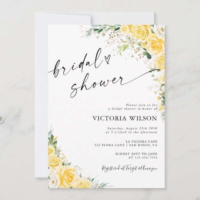 Elegant Yellow Bridal Shower Invitation (Front)