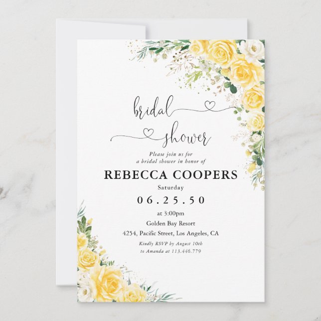 Elegant Yellow Bridal Shower Invitation (Front)