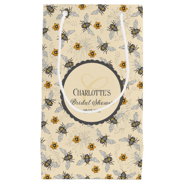 Elegant Yellow Bride to Bee Floral Bridal Shower Small Gift Bag (Front)