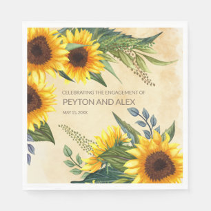 Elegant Yellow Brown Sunflowers Engagement Party Napkin
