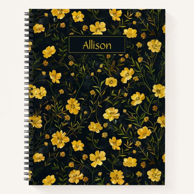 Elegant Yellow Buttercup Flower Pattern Notebook (Front)