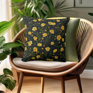 Elegant Yellow Buttercup Flower Pattern Throw Pillow