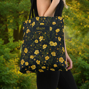 Elegant Yellow Buttercup Flower Pattern Tote Bag