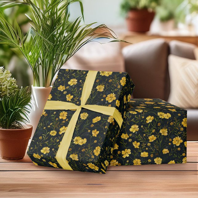 Elegant Yellow Buttercup Flower Pattern Wrapping Paper (Creator Uploaded)