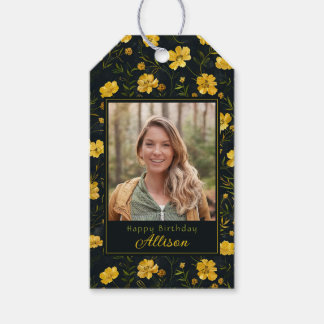 Elegant Yellow Buttercup Flower Photo Birthday Gift Tags