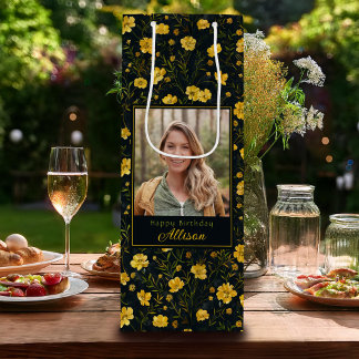 Elegant Yellow Buttercup Flower Photo Birthday Wine Gift Bag