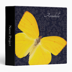 Elegant Yellow Butterfly Black Damask Add Name Binder