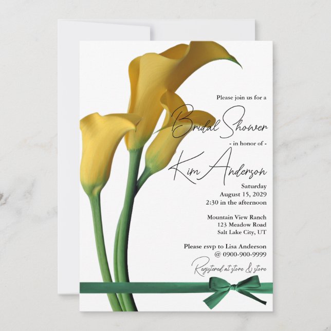 Elegant Yellow Calla Lily Bridal Shower  Invitation (Front)