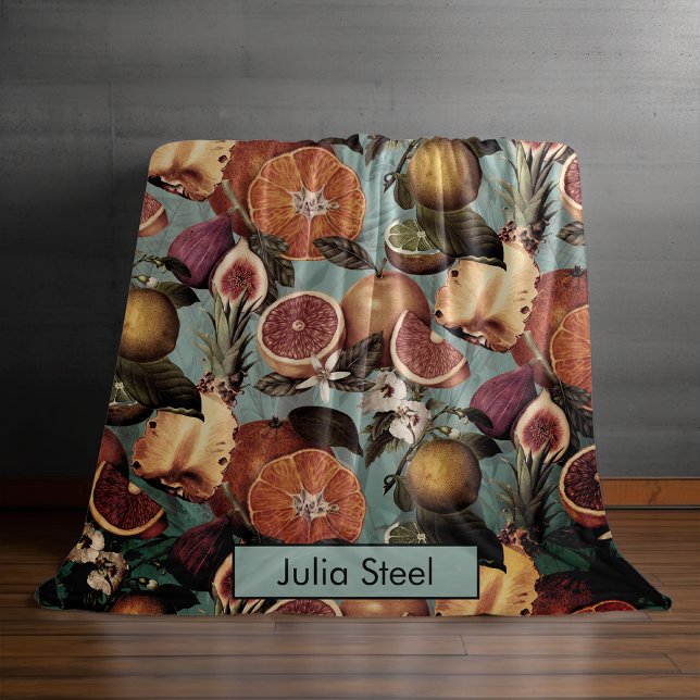 Elegant yellow citrus oranges fruits mint fleece blanket (Creator Uploaded)