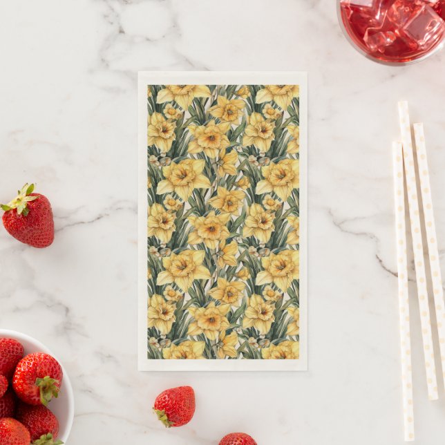 Elegant Yellow Daffodil Easter Watercolor Flowers  Napkin (Insitu)