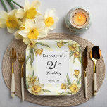 Elegant Yellow Daffodils Floral 21st Birthday Paper Plate<br><div class="desc">Elegant yellow daffodils floral design "21st Birthday Party" design featuring a floral square frame of daffodils surrounding a white and green frame on a distressed yellow and white background.</div>