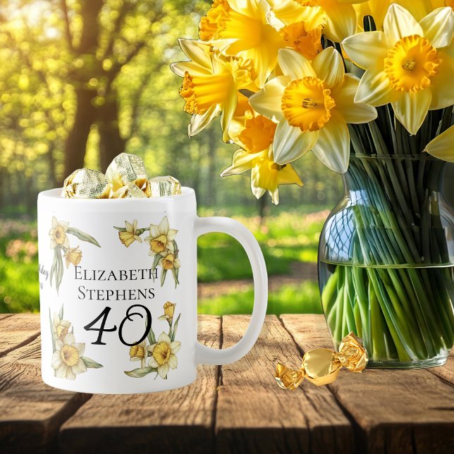 Elegant Yellow Daffodils Floral 40th Birthday Coffee Mug (Elegant Yellow Daffodils Floral "40" 40th Birthday Keepsake Coffee Mug)