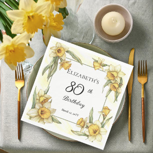 Elegant Yellow Daffodils Floral 80th Birthday Napkin