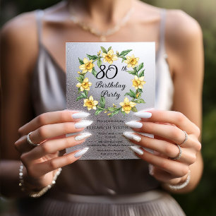 Elegant Yellow Daffodils Floral 80th Birthday Vellum Invitations