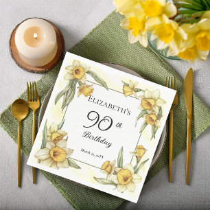 Elegant Yellow Daffodils Floral 90th Birthday Napkin