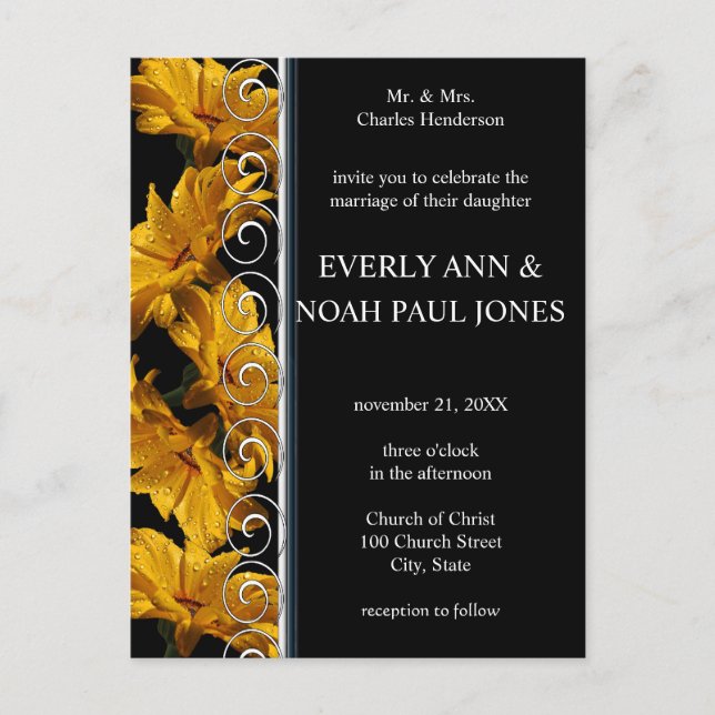 Elegant Yellow Daisy Wedding Invitation Postcard (Front)
