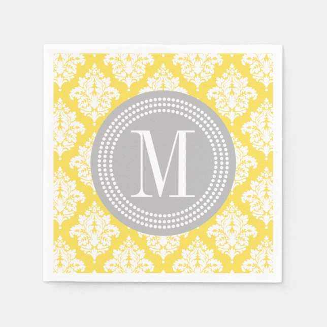 Elegant Yellow Damask Personalized Napkin (Front)