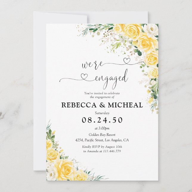 Elegant Yellow Engagement Party Invitation (Front)