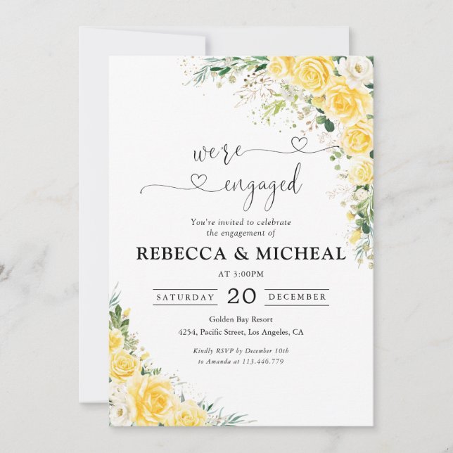 Elegant Yellow Engagement Party Invitation (Front)