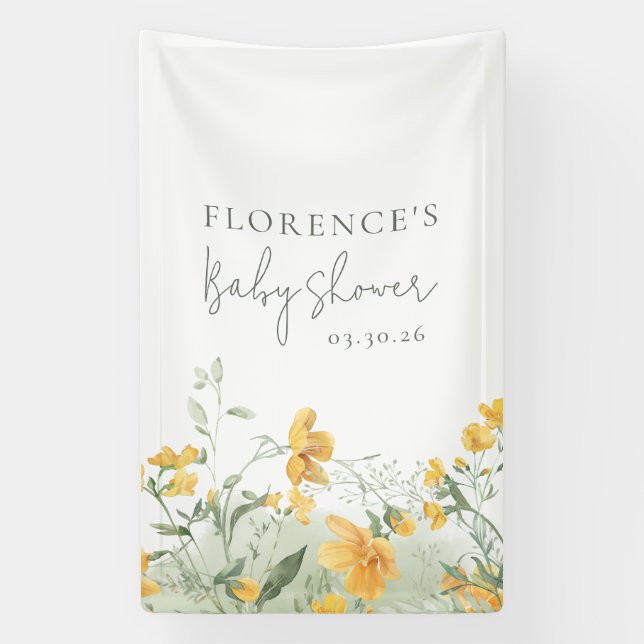 Elegant Yellow Floral Baby Shower Banner (Vertical)