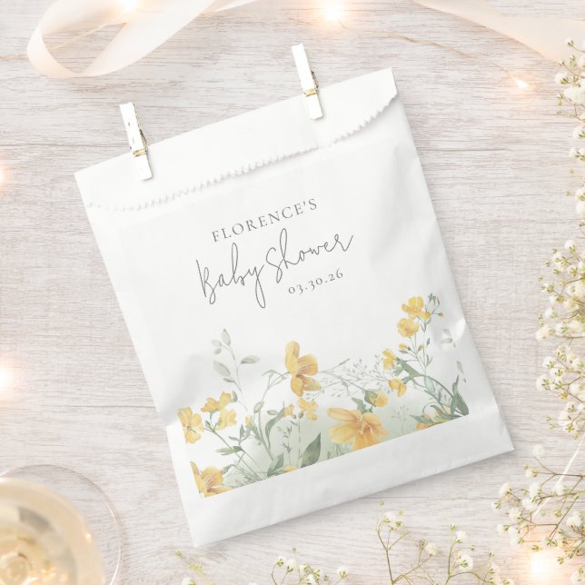 Elegant Yellow Floral Baby Shower Favour Bag (Clipped)