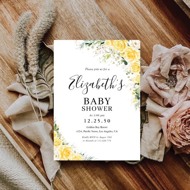 Elegant Yellow Floral Baby Shower Invitation (Creator Uploaded)