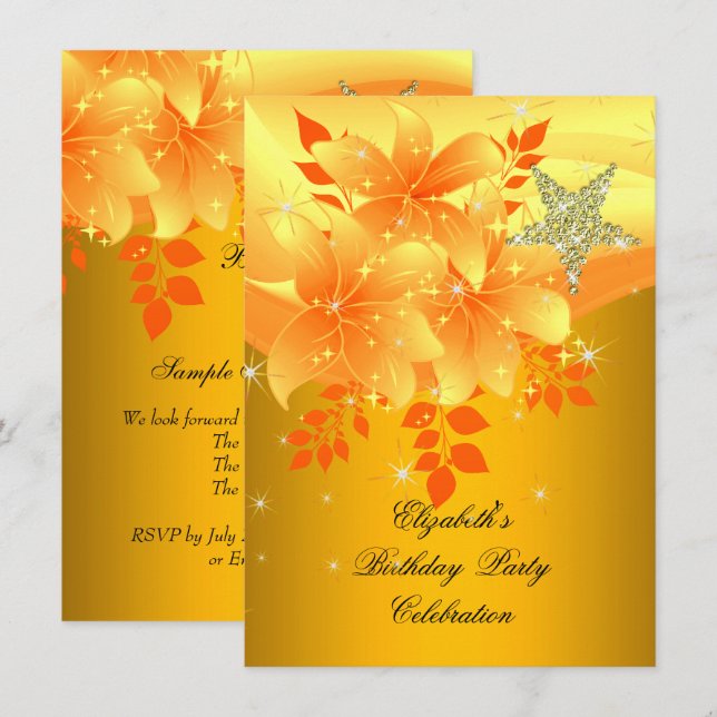 Elegant Yellow Floral Birthday Party Any Age Invitation (Front/Back)
