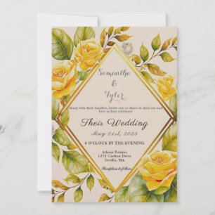 Elegant Yellow Floral Botanical Watercolor Wedding Invitation