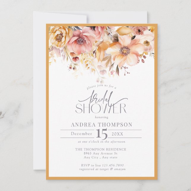 Elegant Yellow Floral Bridal Shower Invitation (Front)