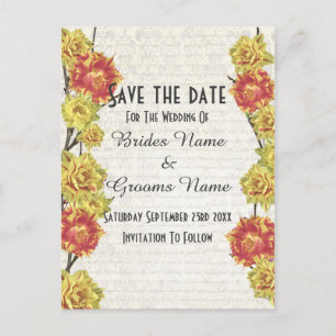 Elegant yellow floral country save the date announcement postcard