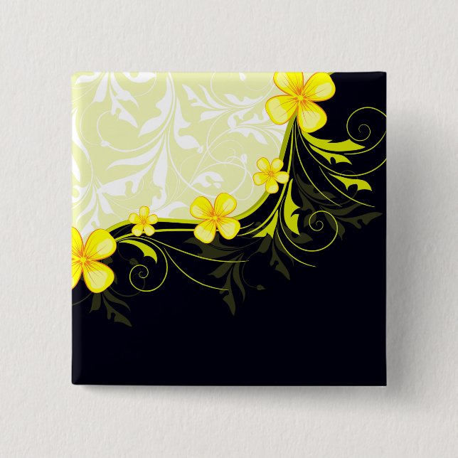 Elegant Yellow Floral Damask 2 Inch Square Button (Front)