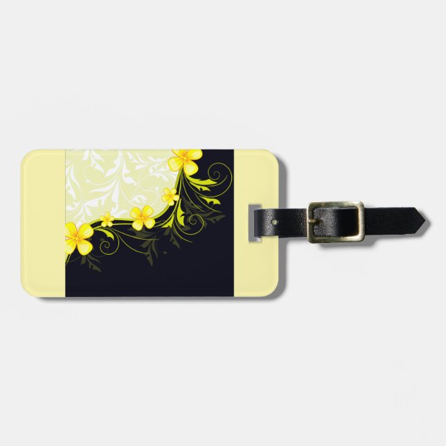 Elegant Yellow Floral Damask Luggage Tag (Front Horizontal)