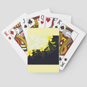 Elegant Yellow Floral Damask Playing Cards