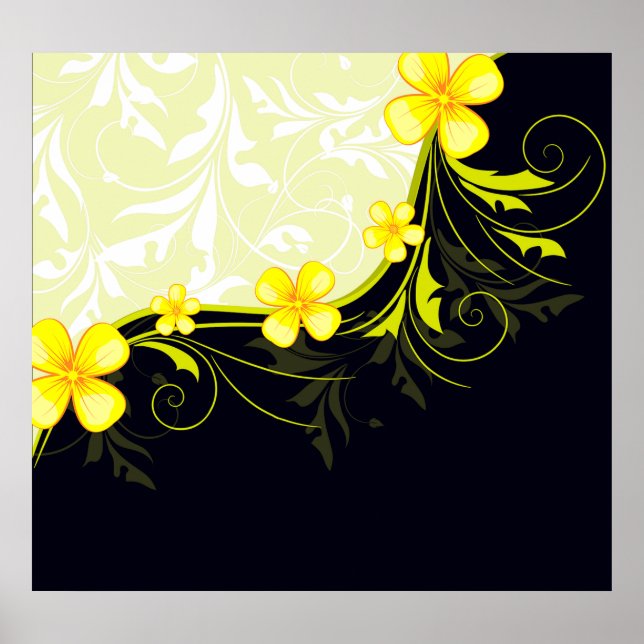 Elegant Yellow Floral Damask Poster (Front)