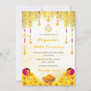 Elegant Yellow Floral Haldi Ceremony Invitation