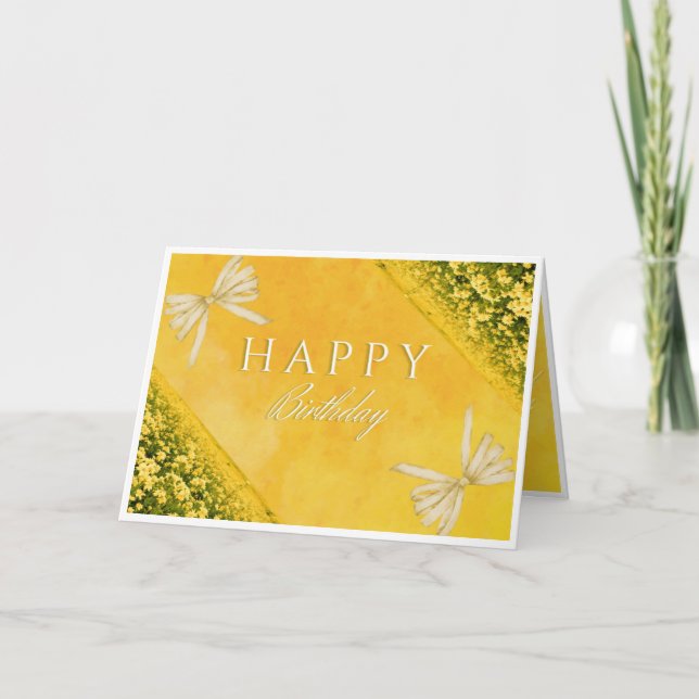 Elegant Yellow Floral Happy Birthday Card (Front)