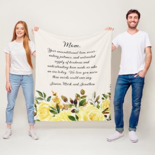 Elegant Yellow Floral Mother Mom We Love You Fleece Blanket