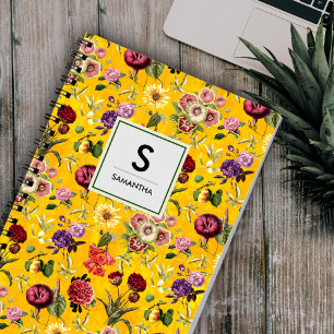 Elegant yellow Floral pattern monogram Notebook