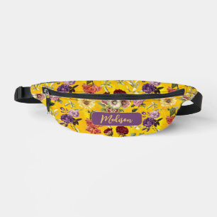 Elegant yellow Floral pattern monogram Printed Fanny Pack