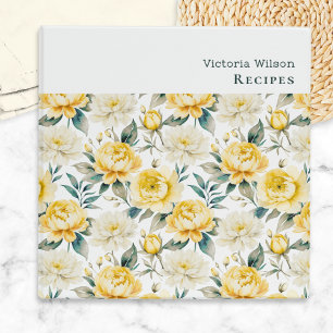 Elegant Yellow Floral Personalized Recipe Binder